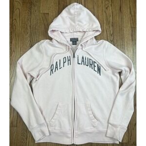 Vintage Polo Ralph Lauren Pink Full Zip Sweatshirt Hoodie Script Spell Out Large